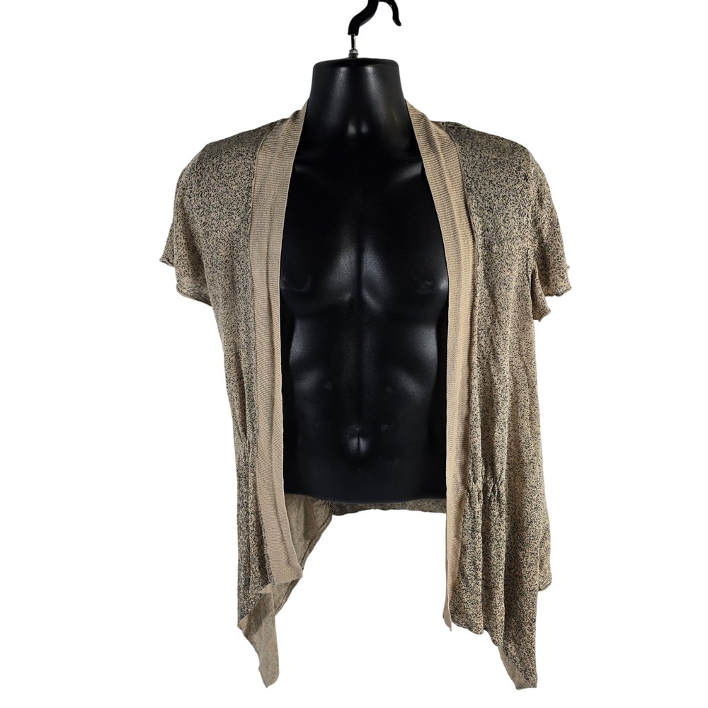 ALBERTO MAKALI Women's M Linen Rayon Knit Cardigan Beige Speckled Short Sleeve